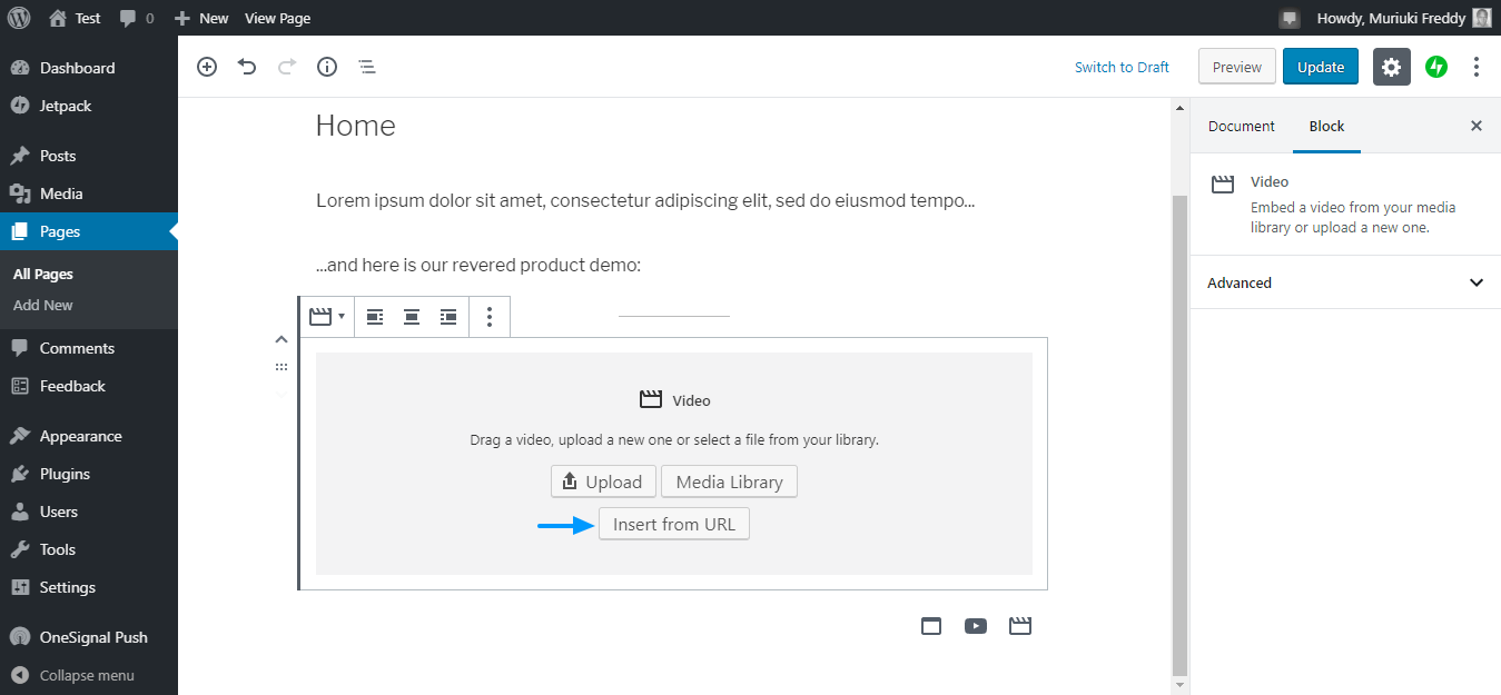 add video to wordpress by insert from url option