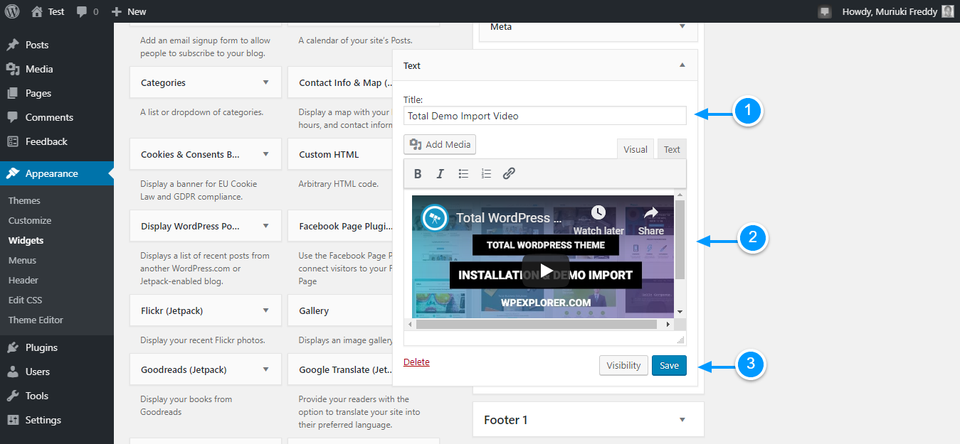 add video to wordpress via widgets