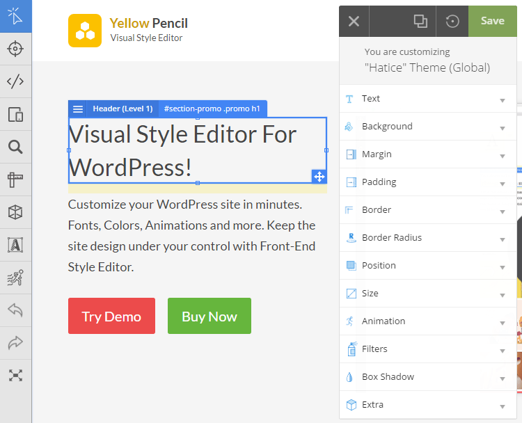 Yellow Pencil Element Selected